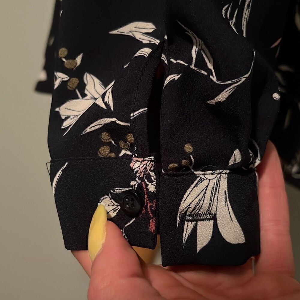Hilary Radley Women's Black Floral Long Sleeve Split Neck Blouse - Picture 6 of 8
